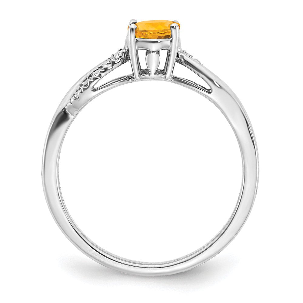 Solid 14k White Gold Oval Simulated Citrine and CZ Ring