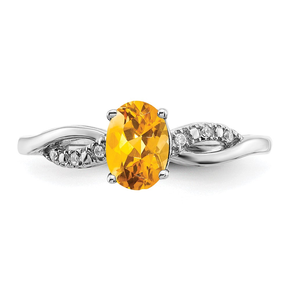 Solid 14k White Gold Oval Simulated Citrine and CZ Ring