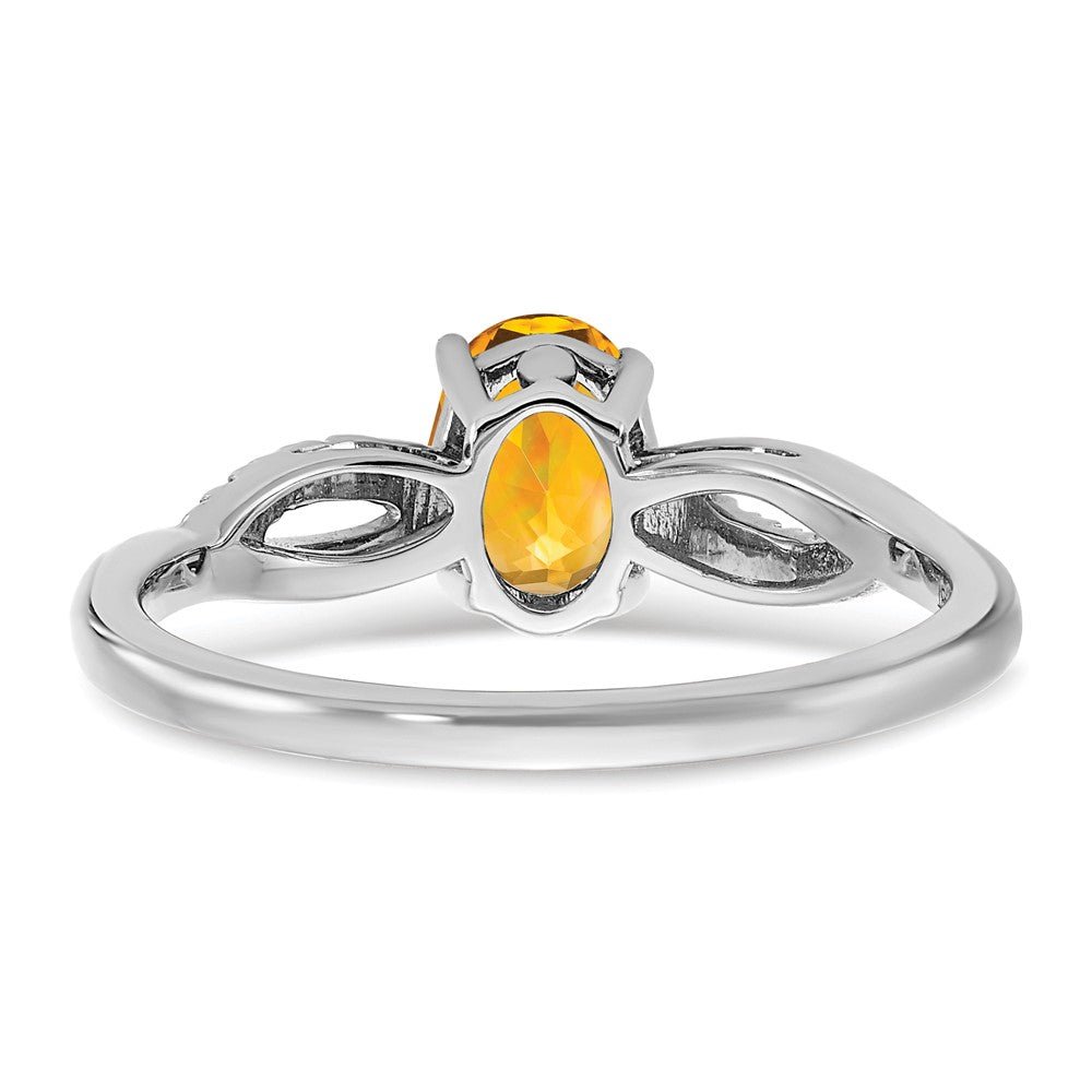 Solid 14k White Gold Oval Simulated Citrine and CZ Ring