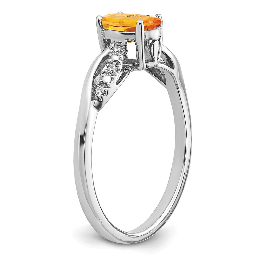 Solid 14k White Gold Oval Simulated Citrine and CZ Ring