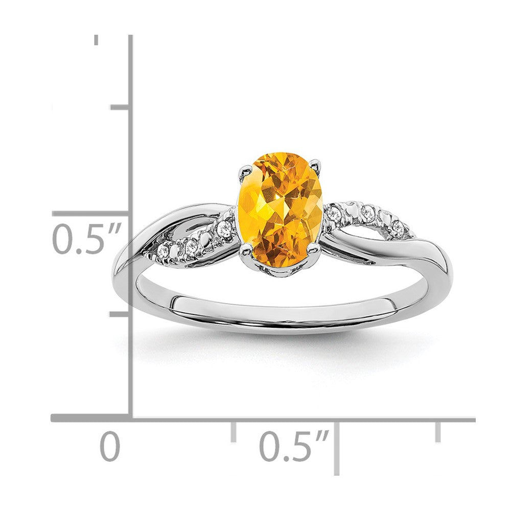 Solid 14k White Gold Oval Simulated Citrine and CZ Ring