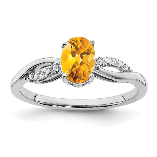 14k White Gold Oval Citrine and Real Diamond Ring