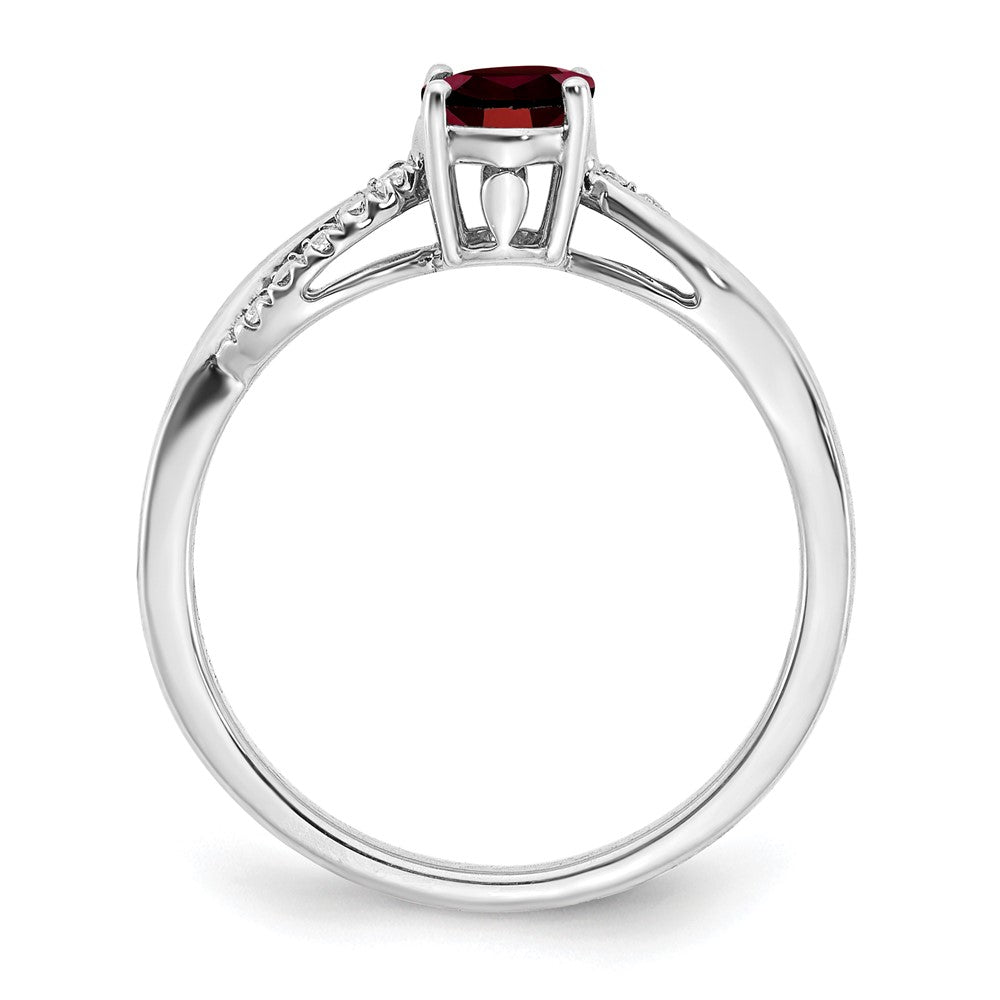 14k White Gold Oval Garnet and Real Diamond Ring