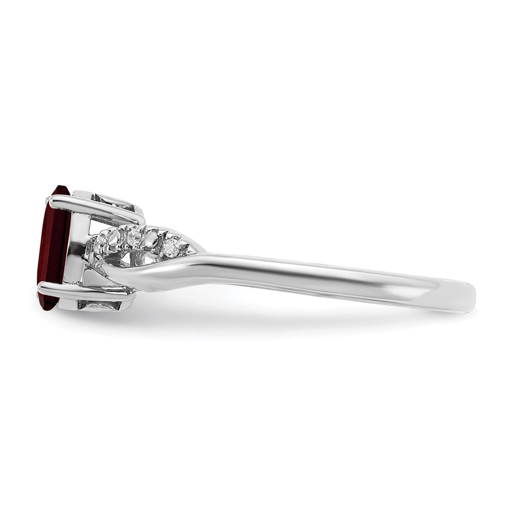 14k White Gold Oval Garnet and Real Diamond Ring