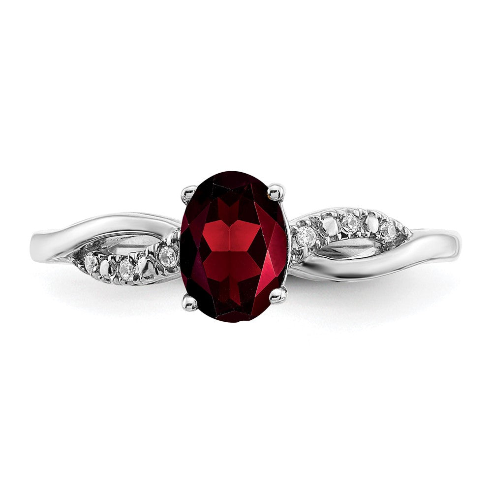 14k White Gold Oval Garnet and Real Diamond Ring