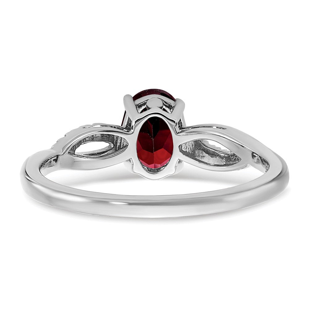 14k White Gold Oval Garnet and Real Diamond Ring