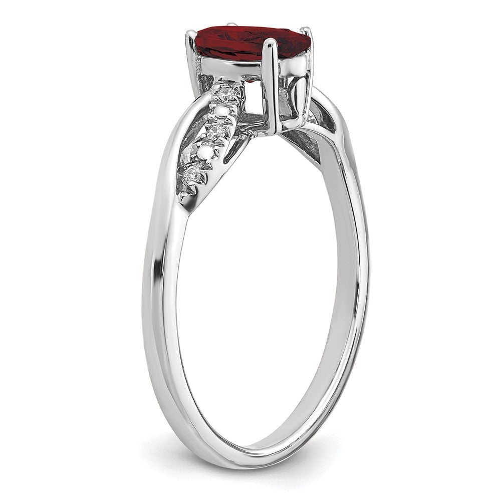 14k White Gold Oval Garnet and Real Diamond Ring