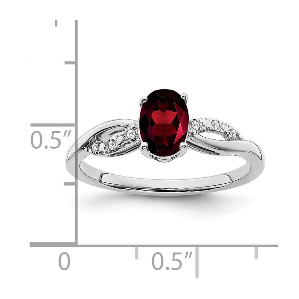 14k White Gold Oval Garnet and Real Diamond Ring