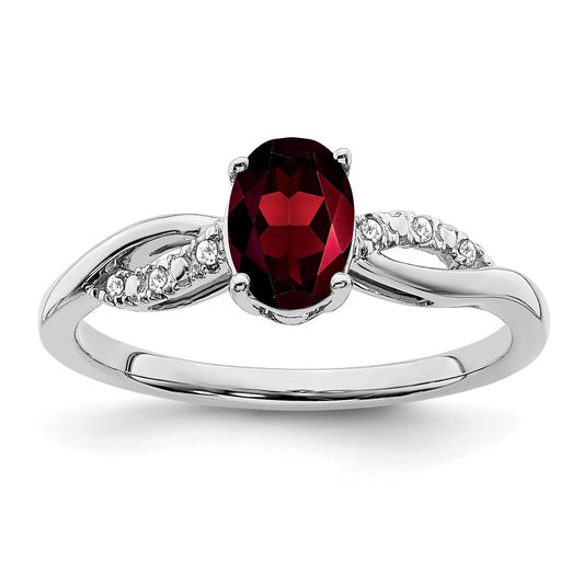 14k White Gold Oval Garnet and Real Diamond Ring