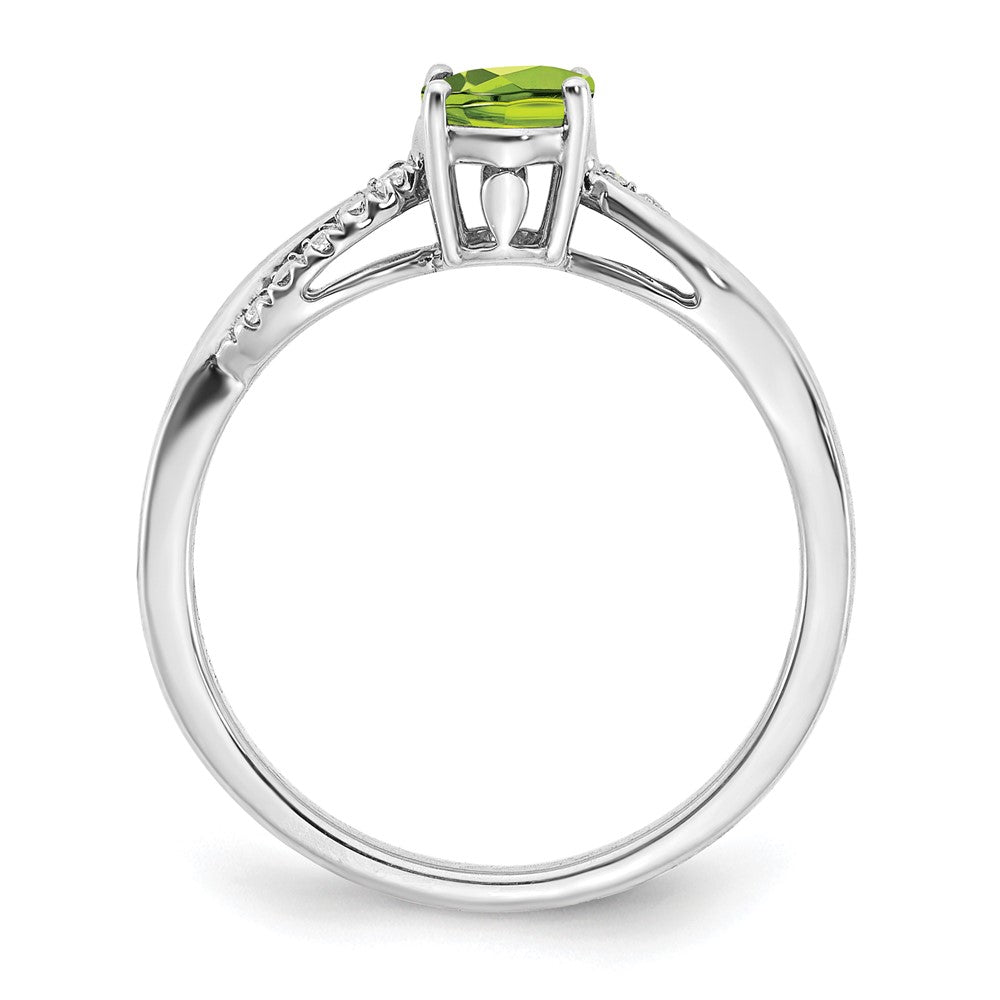 14k White Gold Oval Peridot and Real Diamond Ring