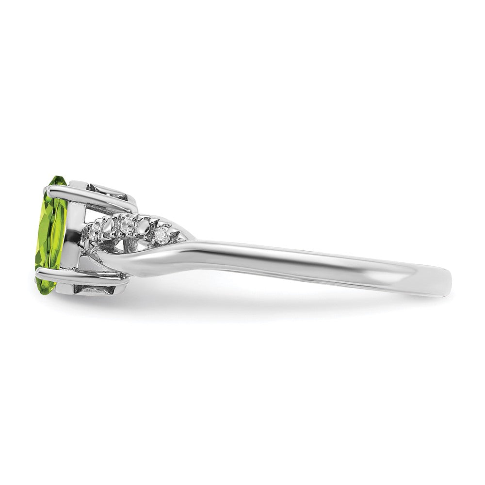 14k White Gold Oval Peridot and Real Diamond Ring