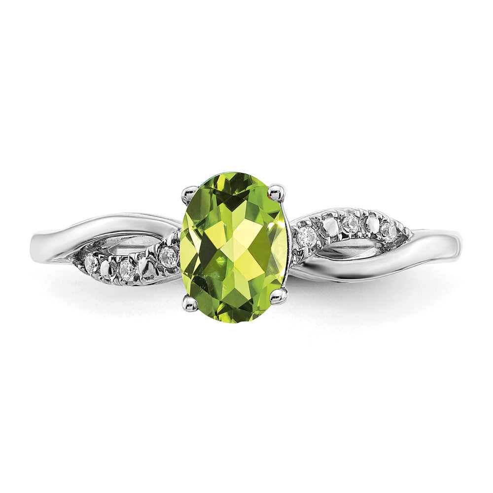 14k White Gold Oval Peridot and Real Diamond Ring