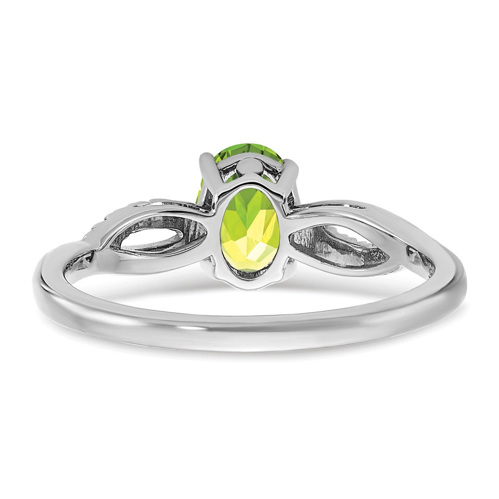 14k White Gold Oval Peridot and Real Diamond Ring