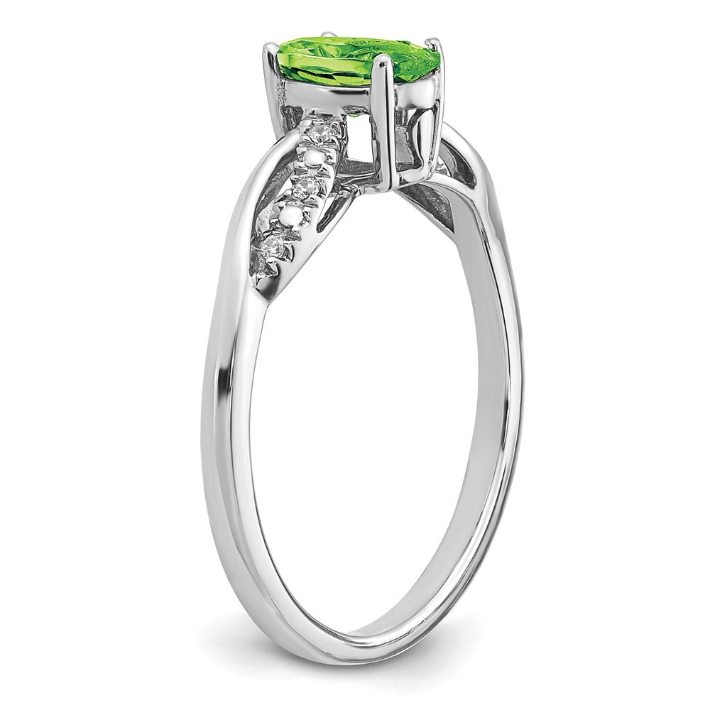 14k White Gold Oval Peridot and Real Diamond Ring