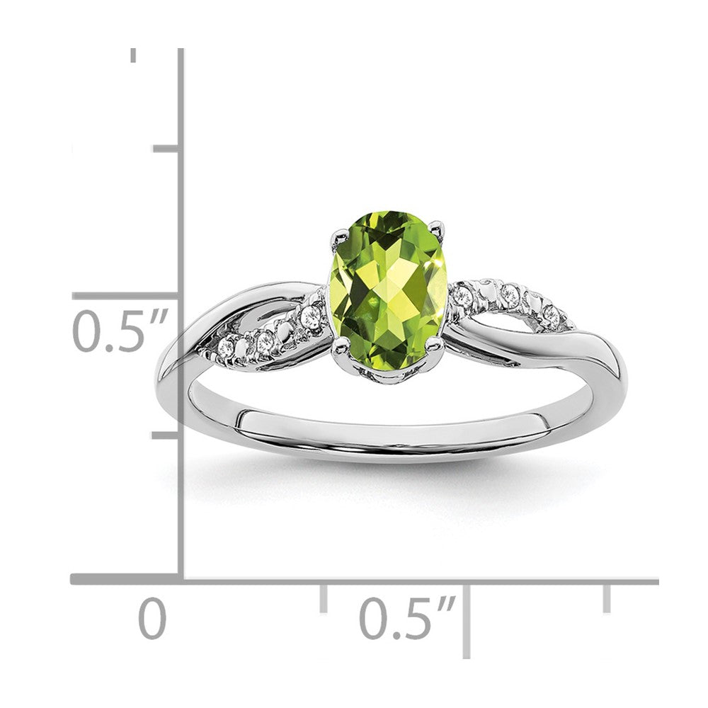 14k White Gold Oval Peridot and Real Diamond Ring