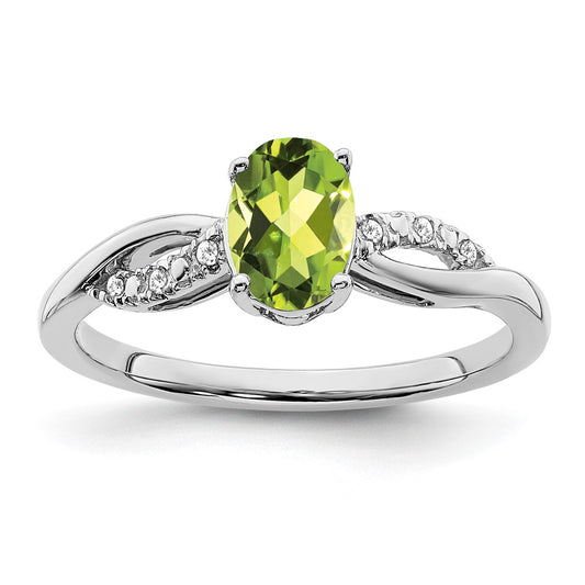 14k White Gold Oval Peridot and Real Diamond Ring