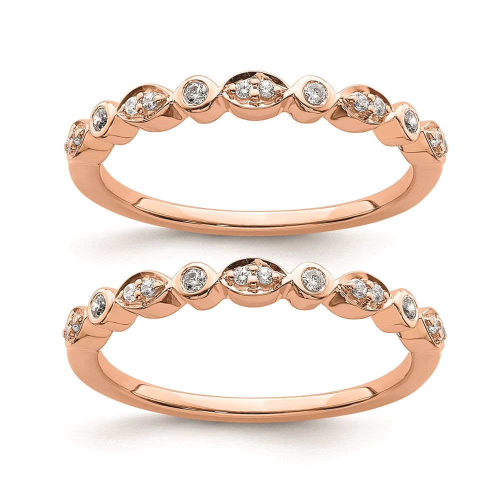 14k Rose Gold Real Diamond Set of 2 Wedding Bands