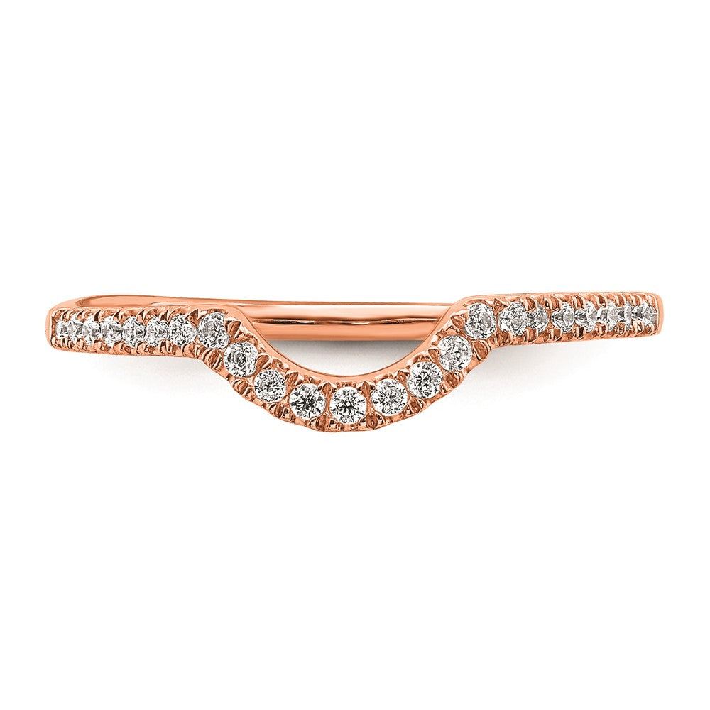 Solid 14k Rose Gold Simulated CZ Contoured Wedding Band