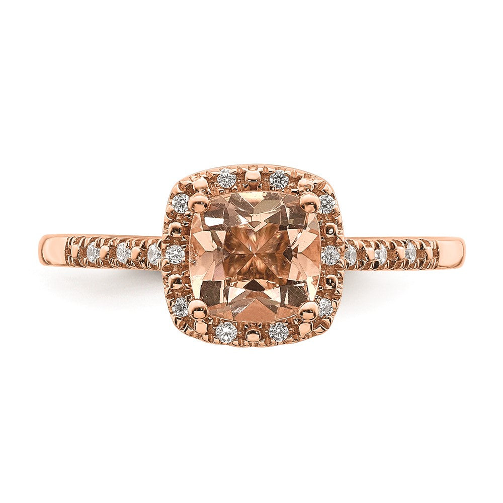 14k Rose Gold Morganite Real Diamond Halo Engagement Ring