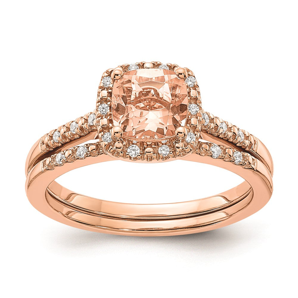 14k Rose Gold Morganite Real Diamond Halo Engagement Ring