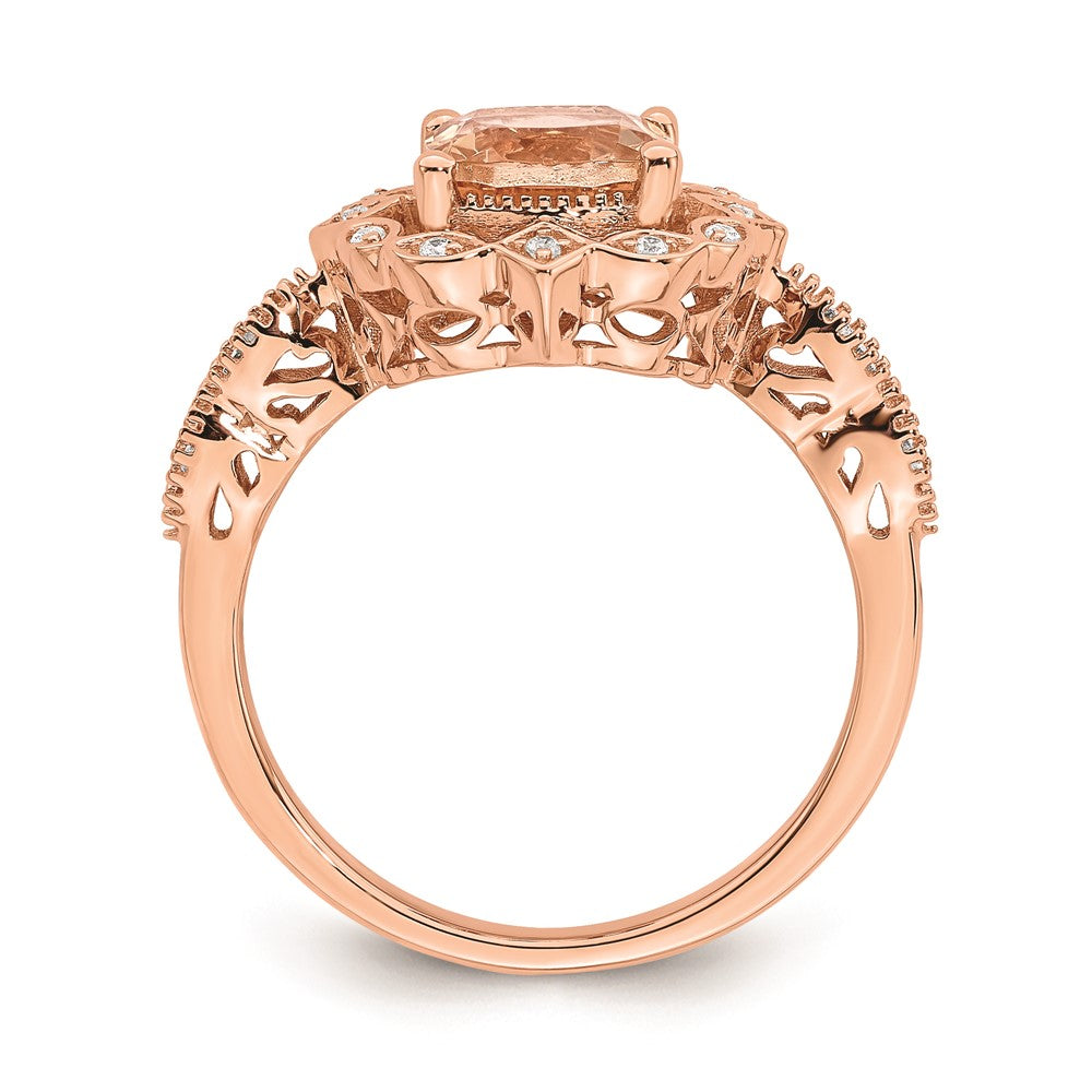 14k Rose Gold Morganite Real Diamond Halo Engagement Ring