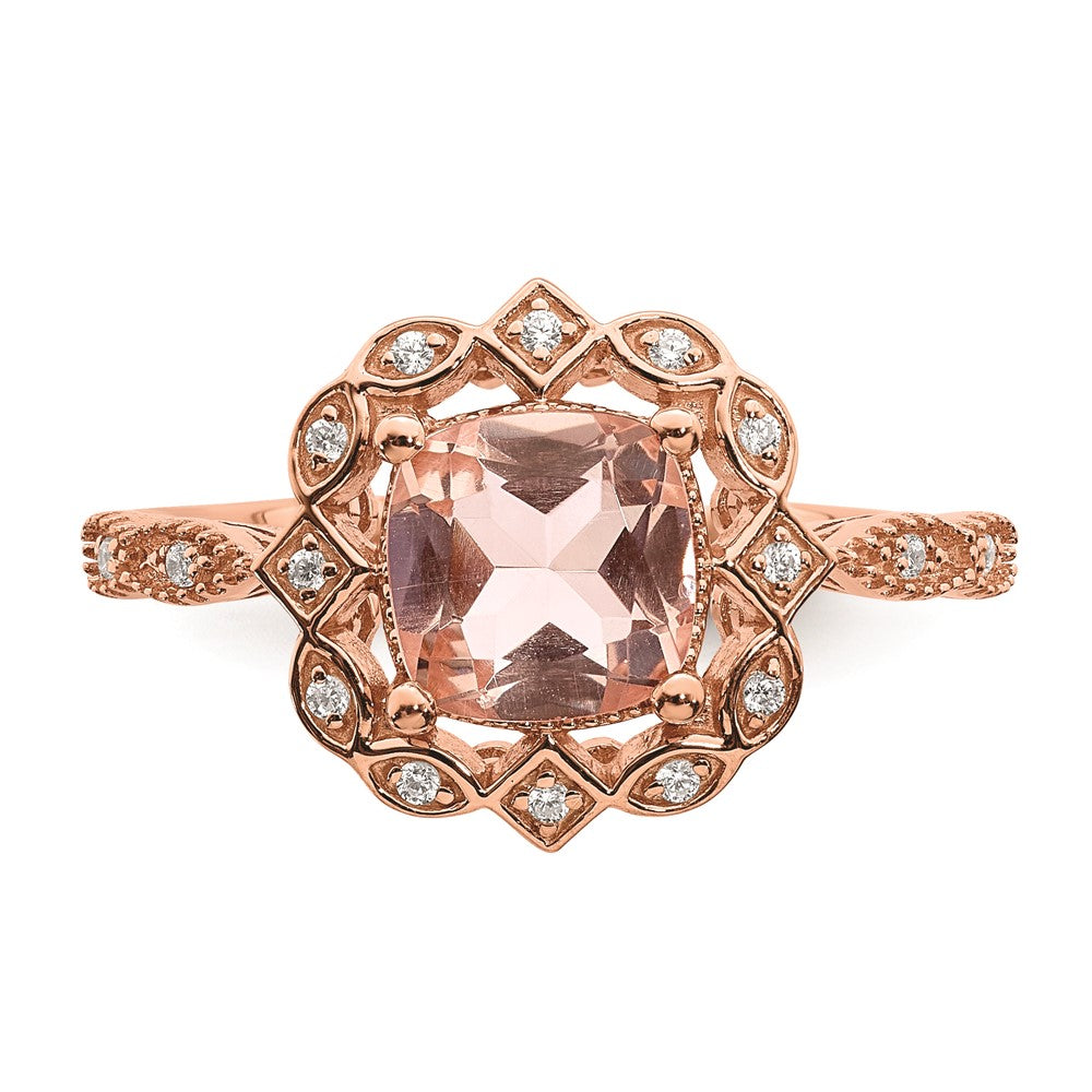 14k Rose Gold Morganite Real Diamond Halo Engagement Ring