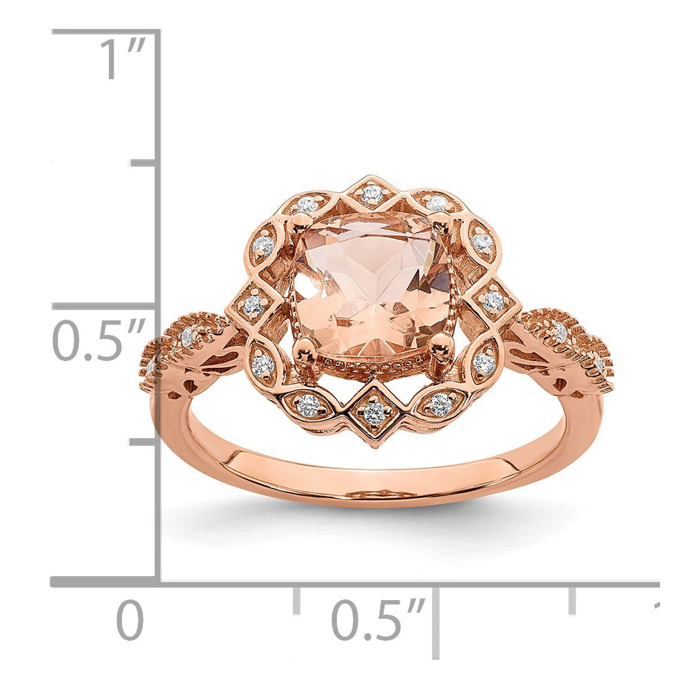 14k Rose Gold Morganite Real Diamond Halo Engagement Ring