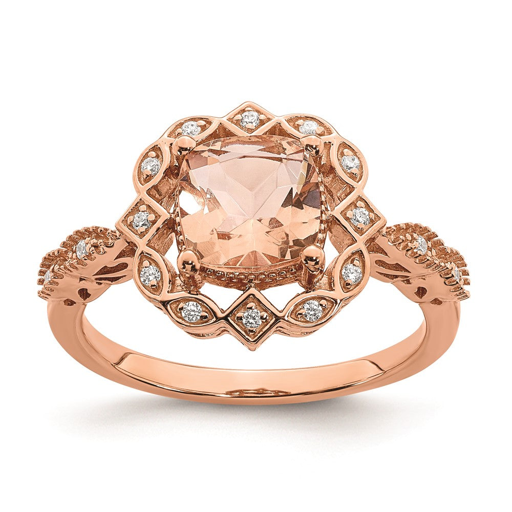 14k Rose Gold Morganite Real Diamond Halo Engagement Ring