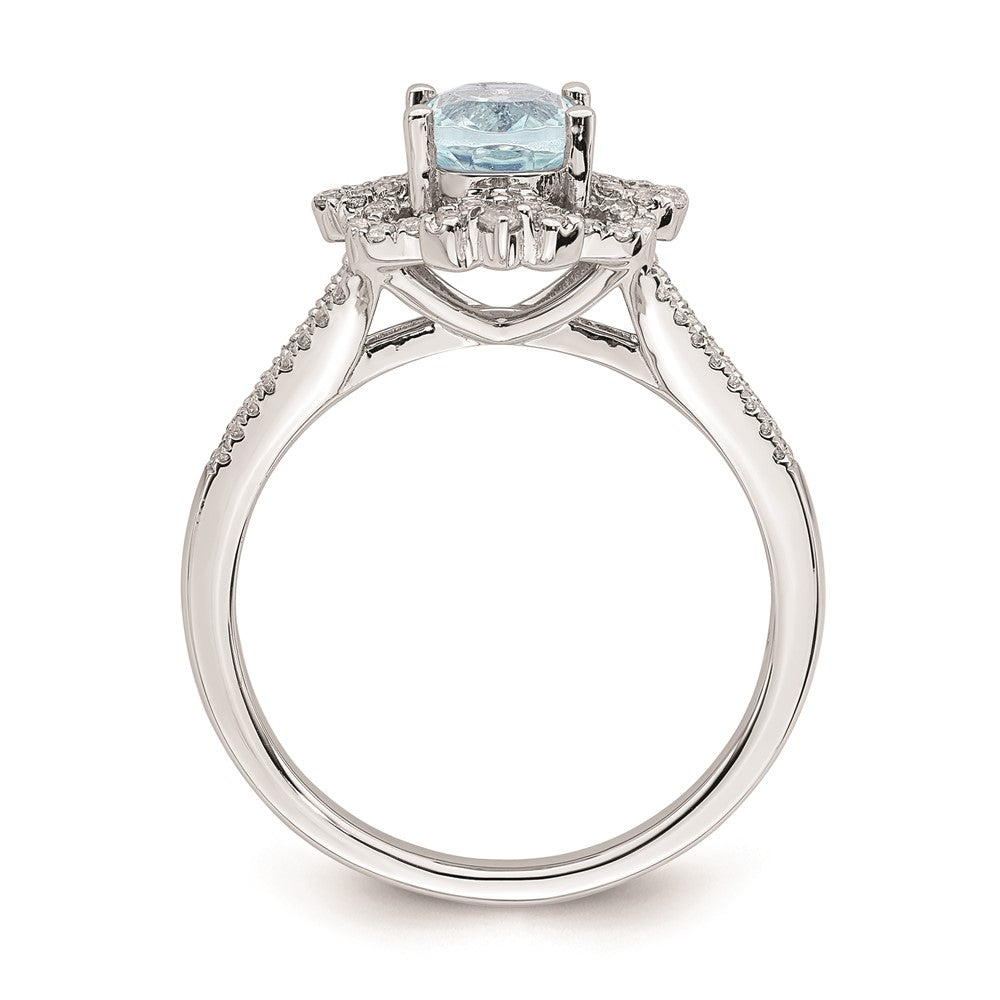 Solid 14k White Gold Simulated Aquamarine Vintage CZ Halo Complete Engagement Ring