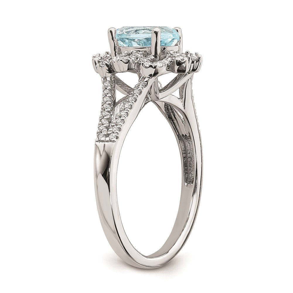 Solid 14k White Gold Simulated Aquamarine Vintage CZ Halo Complete Engagement Ring