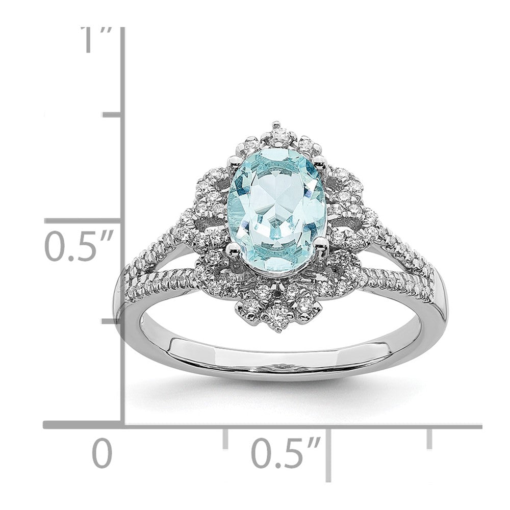 Solid 14k White Gold Simulated Aquamarine Vintage CZ Halo Complete Engagement Ring