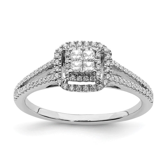 14K White Gold Real Diamond Cluster Engagement Ring