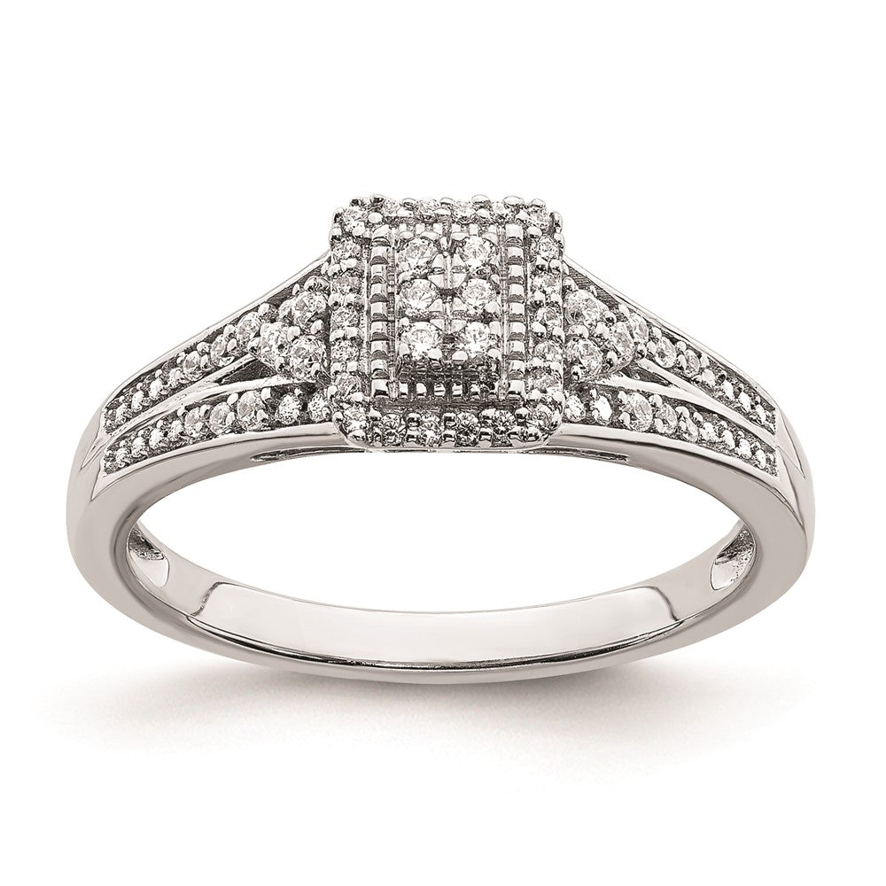 14K White Gold Real Diamond Cluster Engagement Ring