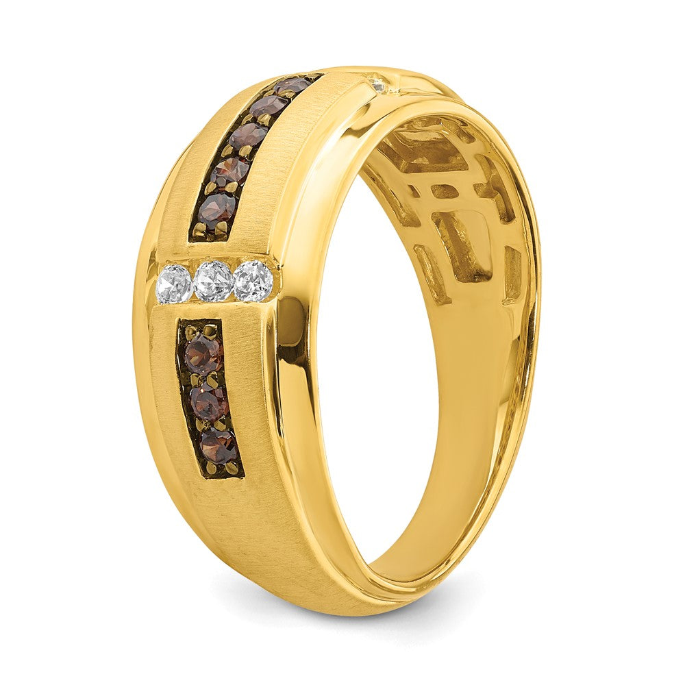 14K Yellow Gold Men's Brown and White Real Diamond Bridal Band