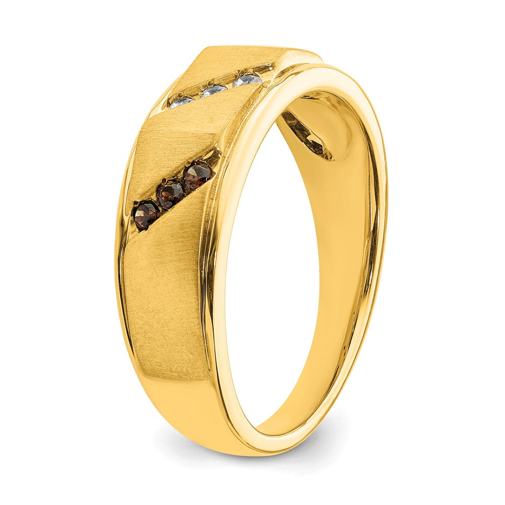 14k Yellow Gold Men's Brown and White Real Diamond Bridal Band