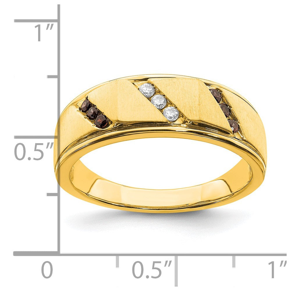 0.20ct. CZ Solid Real 14k Yellow Gold Men's Brown and White Bridal Wedding Band Ring