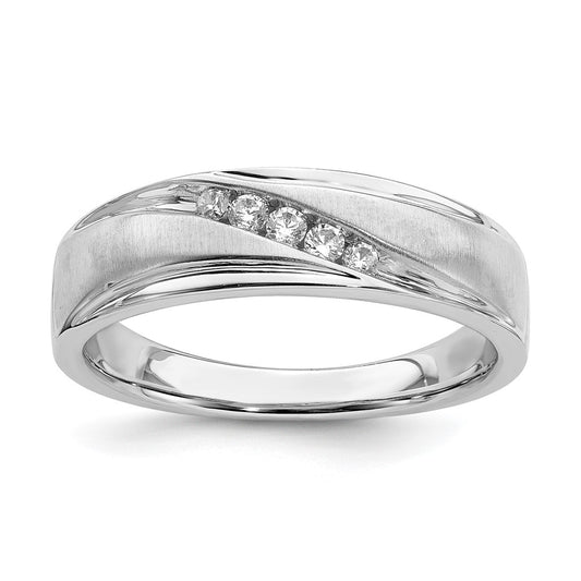 0.16ct. CZ Solid Real 14k White Gold Men's Wedding Band Ring