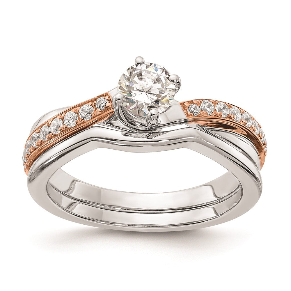 0.50ct. CZ Solid Real 14k White & Rose Gold Engagement Ring