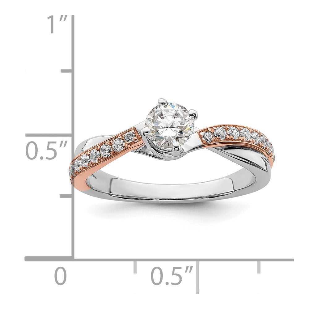 0.50ct. CZ Solid Real 14k White & Rose Gold Engagement Ring