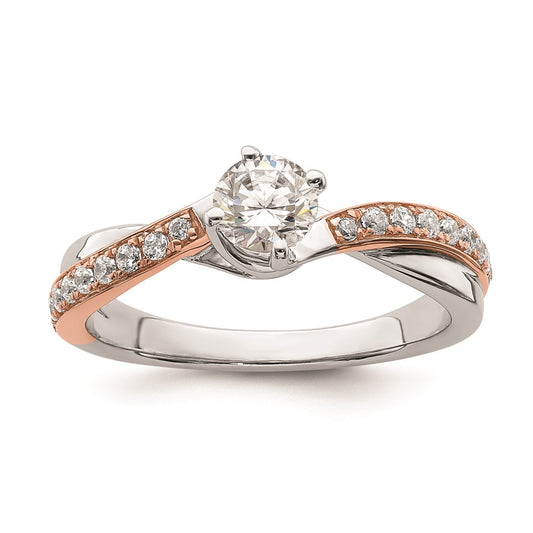 0.50ct. CZ Solid Real 14k White & Rose Gold Engagement Ring