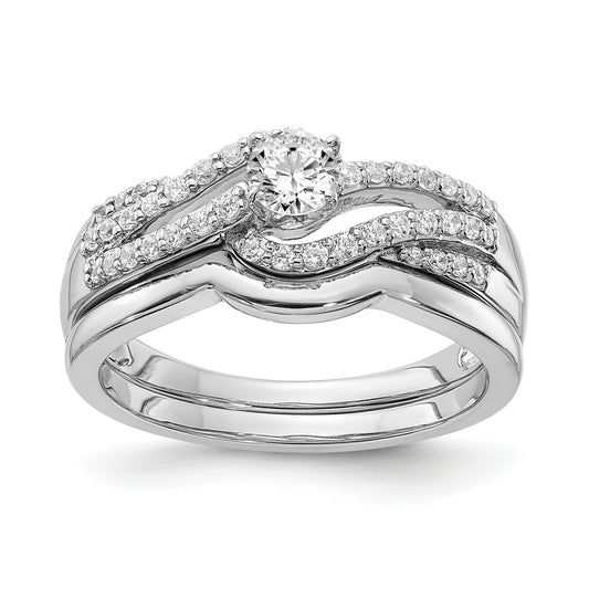 1/2 Ct. Natural Diamond By-Pass Style Bridal Engagement Ring Set 14K White Gold