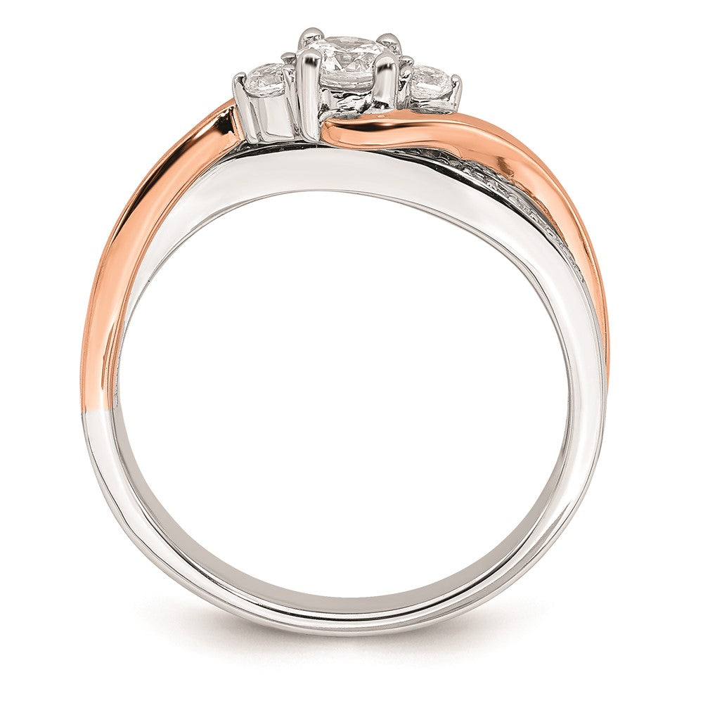 0.25ct. CZ Solid Real 14k White & Rose Gold Engagement Ring