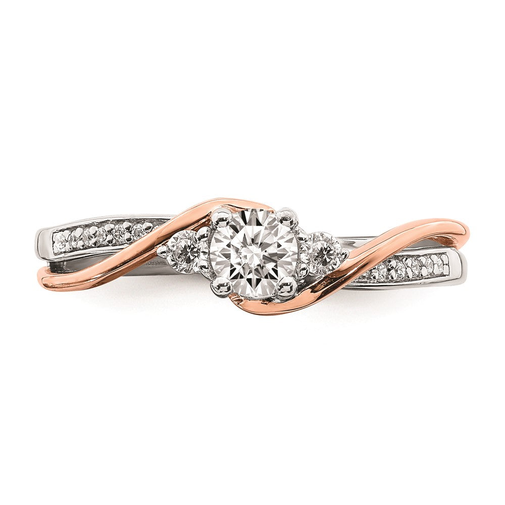 0.25ct. CZ Solid Real 14k White & Rose Gold Engagement Ring