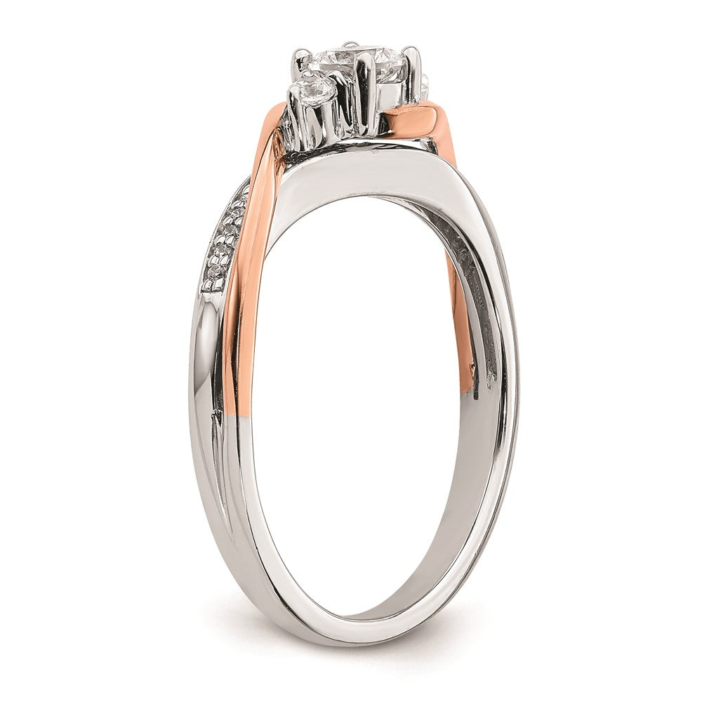 0.25ct. CZ Solid Real 14k White & Rose Gold Engagement Ring