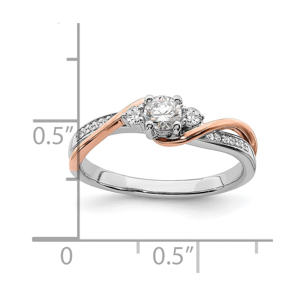 0.25ct. CZ Solid Real 14k White & Rose Gold Engagement Ring