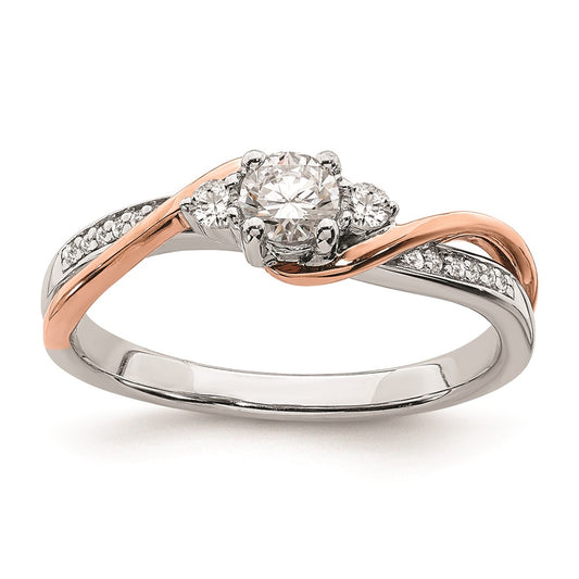 0.25ct. CZ Solid Real 14k White & Rose Gold Engagement Ring