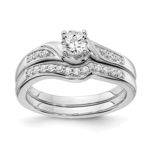 1/2 Ct. Natural Diamond By-Pass Style Bridal Engagement Ring Set 14K White Gold