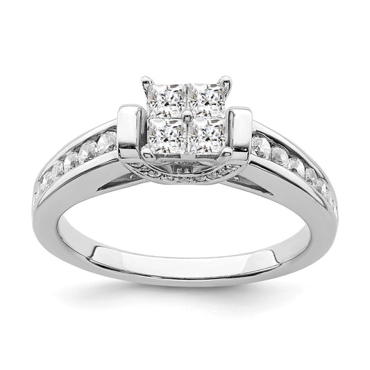 0.80ct. CZ Solid Real 14k White Gold Cluster CZ Engagement Ring