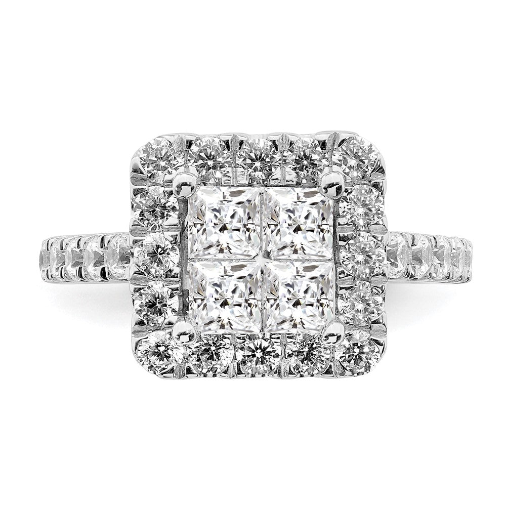 2.17ct. CZ Solid Real 14k White Gold Cluster CZ Engagement Ring