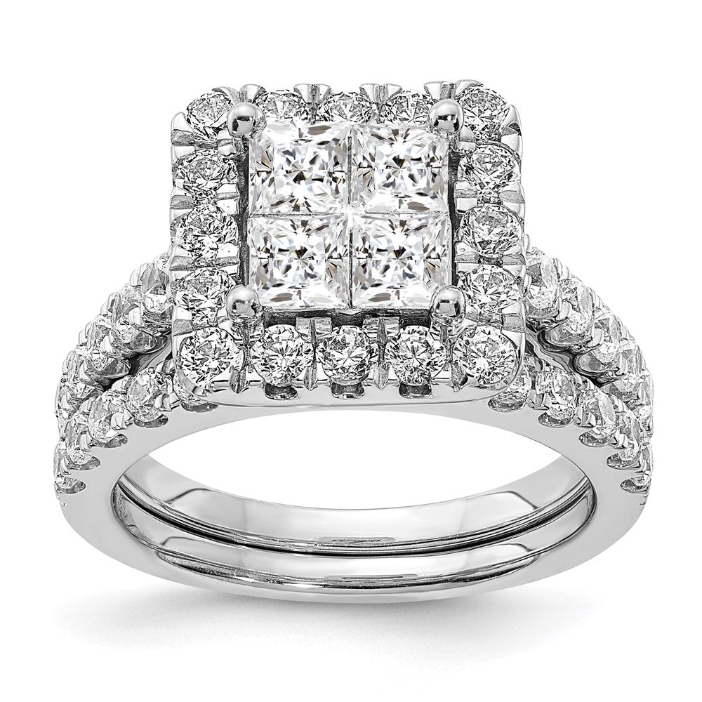 2.17ct. CZ Solid Real 14k White Gold Cluster CZ Engagement Ring